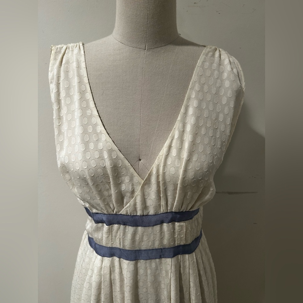 Elegant White Dress with Blue Accents